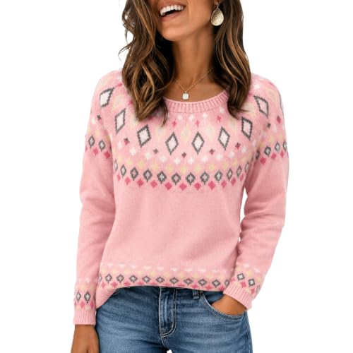 Oversized Sweaters for Women Casual Crewneck Contrast Knit Sweater Tops - image 1