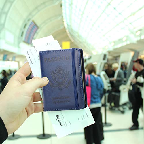 2 Pack Passport Holder,Pu Leather Passport And Vaccine Card Holder Combo,Rfid Blocking Passport Cover For Women Men Traveling Document,Rose Gold+Dark Blue #TOP5