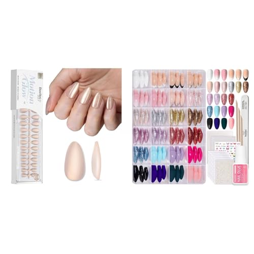 Beetles Cat Eye Nail Tips Short Almond, 160pcs 16 Sizes,