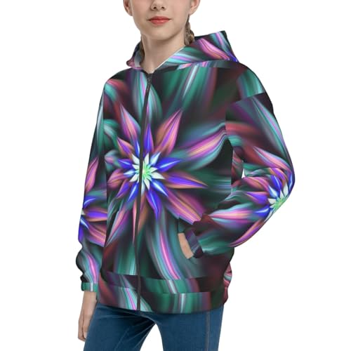 Colored Abstract Kids Pullover Hoodies Boys Zip Up Sweatshirts Girls Athletic Clothes with Pocket