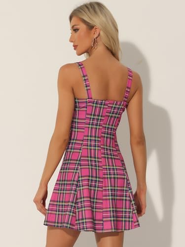 Image of Allegra K Women's Plaid Tube Dress Zip Up Strap Sleeveless Party Mini A-Line Dress