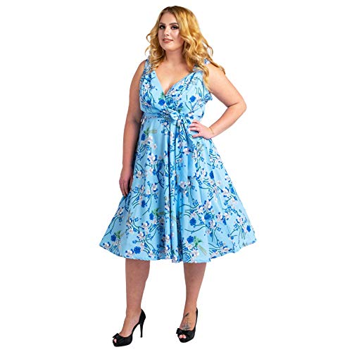 Miss Lavish London Robes de demoiselle d'honneur rétro rockabilly années 40 et 50, Bird-blue, 52 Cover