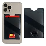Alban Leather Stick On Cell Phone Wallet with Finger Strap, Phone Pocket Case for Credit Card, ID, Cash - Strong Adhesive, RFID Blocking, Compatible with Most Phones