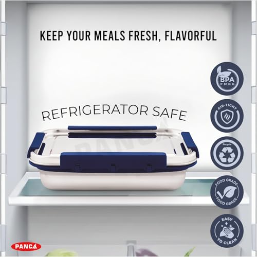 Image of PANCA Stainless Steel Lunch Box | Airtight Leakproof Tiffin for Office & School | Kitchen Accessories | 1400ml + 250ml Food Grade Steel with 4 Side Lock (Blue)