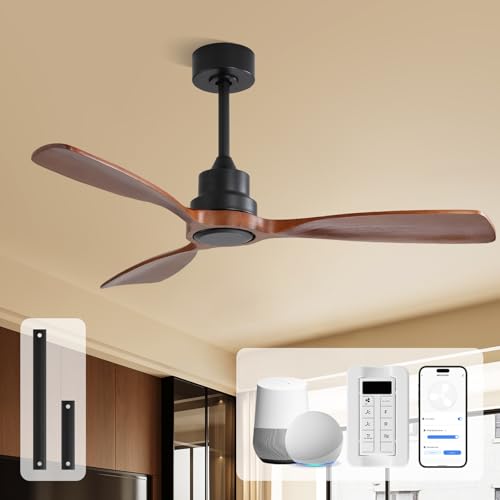 Image of Sofucor 48 Inch Smart Wood Ceiling Fan No Light, Alexa /App /Remote Control