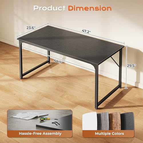 Image of PRAISUN 47 X 24 Inch Computer Desk with Deeper Desktop, Gaming Office Writing Work Desk for Home Office, Study, Bedroom, Work from Home, Metal Frame, Black