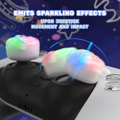Image of PlayVital Cute Universal Illuminated LED Thumbstick Grips for ps5, for ps4, Joystick Caps for Xbox Series X /S, for Xbox One, Switch Pro Controllers, Joystick Protection - Planet & Sweet Bunny