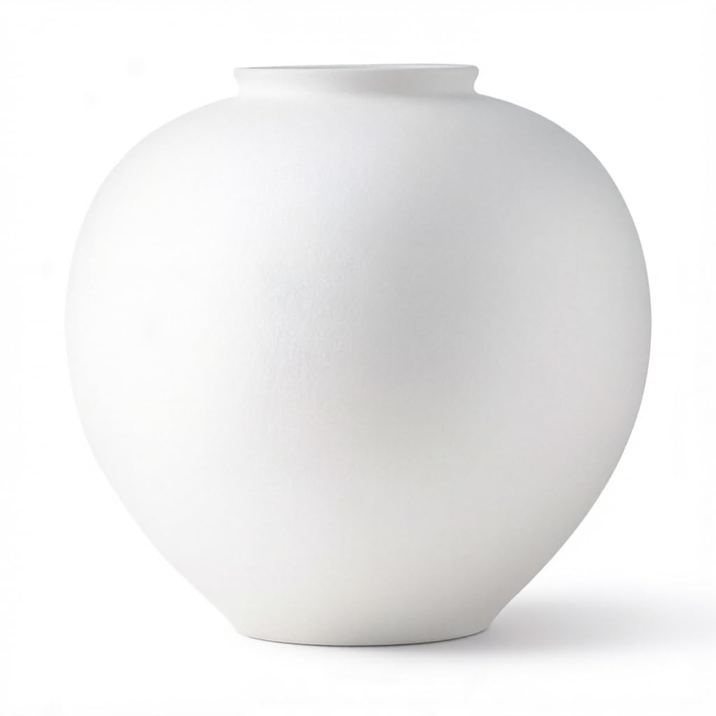 PEUZ Große weiße Keramikvase Einfache Moderne Kugelförmige Blumenvase aus Keramik Höhe 24 cm Dekorative Vase für Wohnzimmer, Schlafzimmer & Büro