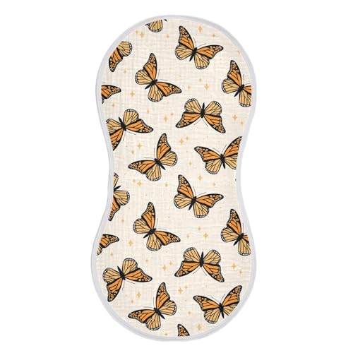 Image of Muslin Baby Burp Cloths, Brown Monarch Butterflies Muslin Baby Bibs Rags Comfy Soft Absorbent in for Newborn Boys and Girls 1 Piece 22 x 11 Inch