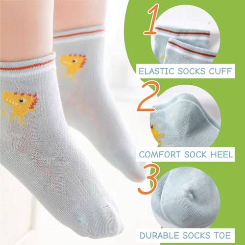 5 Pairs Toddler Boys Kids Socks, Summer Cute Cartoon Soft Cotton Thin Mesh Socks, 0-7T3
