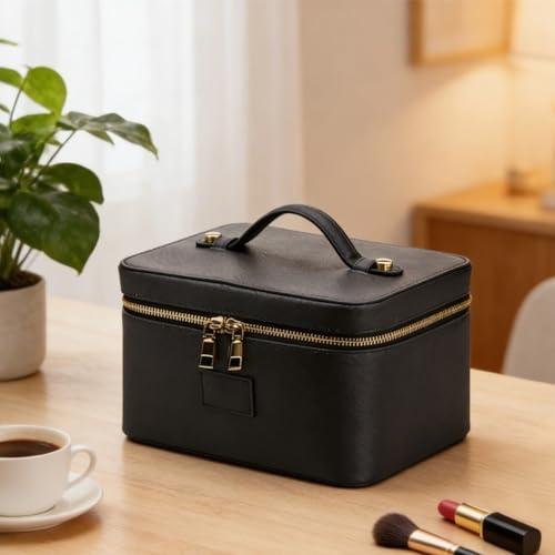 Trousse de maquillage noire de grande capacité avec rangement modulable - 4
