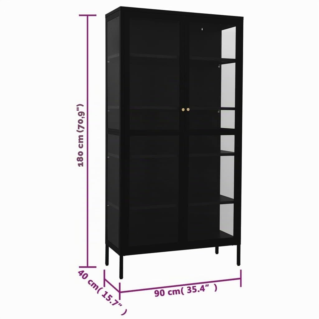 vidaXL Vetrina Nera 90x40x180 cm in Acciaio e Vetro Temperato