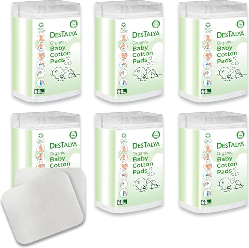Image of DESTALYA Baby Cotton Pads for Diaper Change | Large Cotton Squares for Sensitive Skin | Disposable Cleansing Wipes | Soft Washcloths for Personal Care | Makeup Removal (Organic Pads 360)