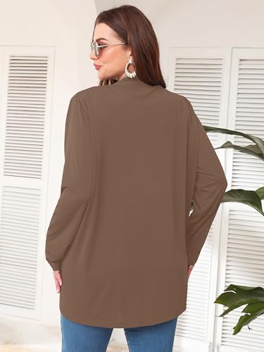 Image of AusLook Plus Size Lightweight Cardigans for Women Open Front Pockets Jacket | 1X-5X,Soft Stretch,Long Sleeve,Longline Coverage,Dress Jeans Layer,Work Travel Style,Spring Fall Wear