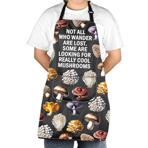 Image of Funny Mushroom Gift Mushroom Apron With Pockets Mushroom Lover Gifts Chef Cooking Mushroom Agaric Waterproof Apron
