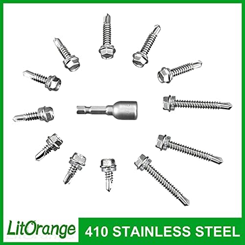 Litorange 101 PCS M5.5 Stainless Steel Self Drilling Hex Head Screws with Gasket, 4 Sizes of Hex Head Self Tapping Screws with Socket M5.5 * 25 38 45 50 mm, Boxed