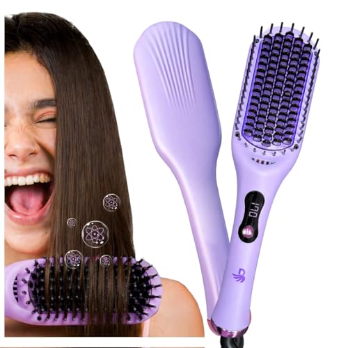 Image of Bombae Pro Ceramic Ionic Hair Straightener Brush | Naturally Straight in Mins | 5X Less Frizz, 2X More Volume | Smart Heat Protection with 6 Temp Modes (150-250C) | Tourmaline-Ceramic Coated Ionic Bristles | Dual bristle - Heat-Safe & Snag-Free | LED Display | Headturner