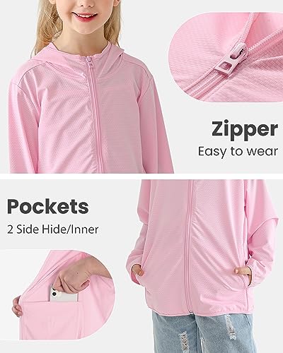 Auranso Kids Zip-Up Hoodie Girls Boys UPF50+ Sun Protection Jacket Hooded Cooling Shirt4