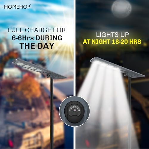 Image of Homehop Solar Light Outdoor Home Garden Security Camera 800W Street Lamp | Solar Street Light Outdoor Waterproof Motion Sensor LED Automatic for Pathway, Road (155000mAh, Aluminium Alloy, Cool White)