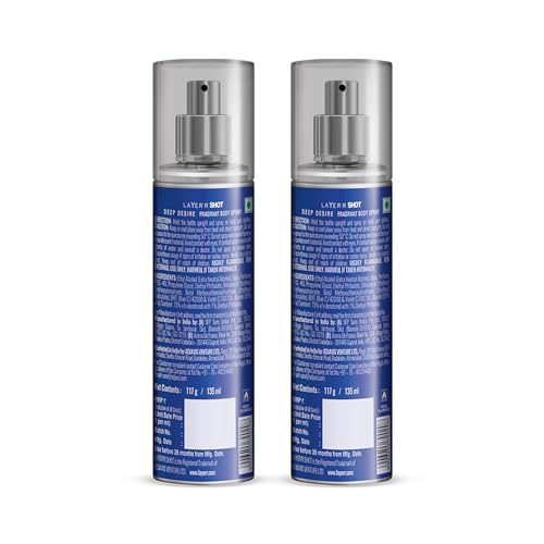 Image of Layer'r Shot Deep Desire Body Spray Combo for Men 2x135ml | Premium Long-Lasting Aqua-Floral Fragrance with Warm Amber Finish | Bold Masculine Deodorant | Ideal Perfume For Daily Use | Gift For Men