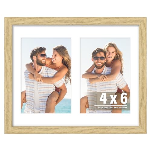 Image of DUENPY 8x10 Double 4x6 Picture Frame, Made of Natural Solid Wooden Picture Frames, Displays Double 4x6 inch Photos, or 8x10 (Without Mat) Wall Decor, Wall Hanging, or Tabletop, Solid Color.