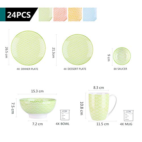 vancasso serie Natsuki Vajilla de Porcelana 24 Piezas Set, con 4 Tazas de Café 380 ML, 4 Cuencos 15,2 cm de Diámetro, 4… - Imagen 4