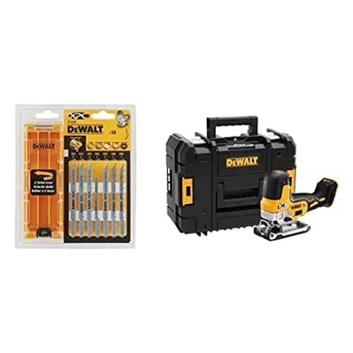 DEWALT Coffret plastique de 10 lames XPC HCS BIM Spéciale Bois DT2296-QZ + DEWALT - Scie Sauteuse à Prise par le Corps Brushless XR 18V - DCS335NT-XJ - Scie...
