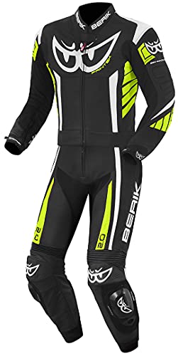 Berik Zakura Abito moto due pezzi in pelle, nero/bianco/giallo, 56