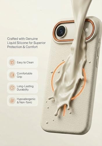 Image of amazon basics Luxury MagSafe Compatible Leather Texture Back Cover for iPhone 17 Air | Raised Camera Protection | Slim Fit Shockproof Case with Metallic Accents (White)