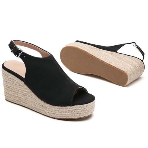 Tilocow Espadrilles Wedges for Women Open Toe Ankle Strap Platform Dressy Casual Sandals Travel Slides3