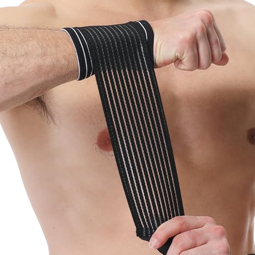 NEOtech Care Muñequera ancha de sujeción - Tejido ligero, elástico y transpirable - Tira de compresión ajustable (Negro, Talla S, 1 Unidad)