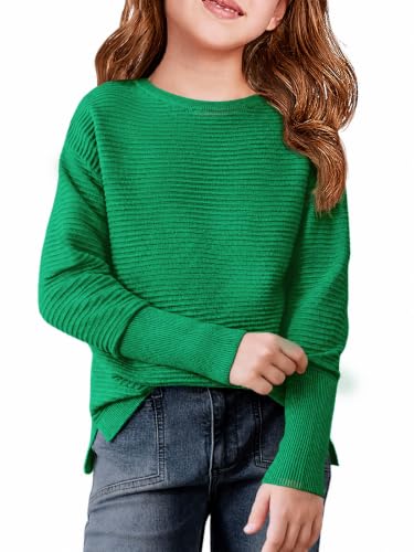 Image of Haloumoning Girls Fall Sweater Kids Ribbed Knit Split Pullover Tops 5-14Y