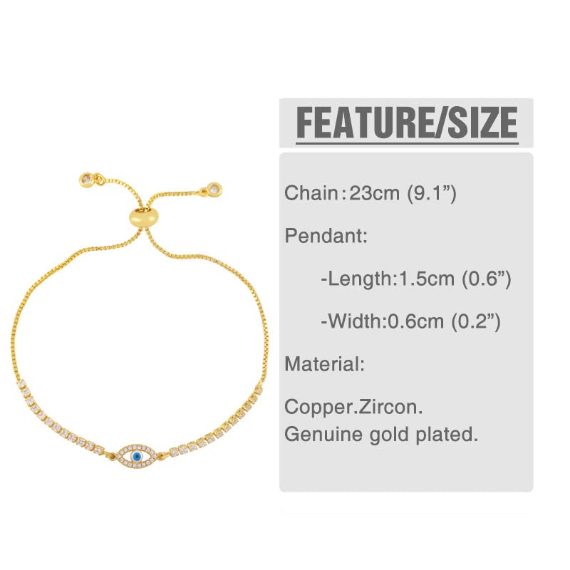 Evil Eye Bracelet for Women, Dainty Devil Eyes Tennis Bracelets, Cute Sparkly Faux Diamond Cubic Zirconia Link Bracelets With Lucky Charm, Small Wrist Friendly Karma and Luck Energy Protection Hand Chain, Adjustable CZ Jewelery Gifts (2mm Gold)2