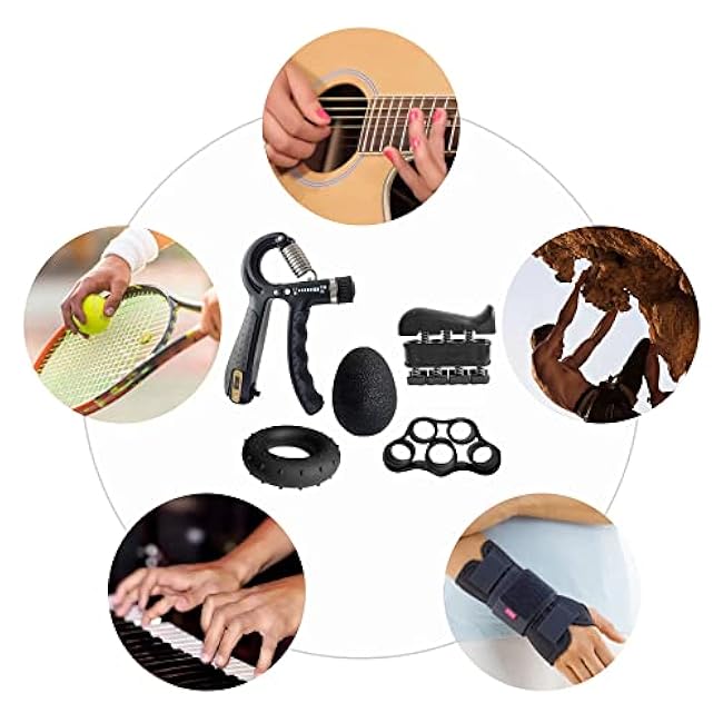 FLYFE Grip Strength Trainer Kit (5 Pack), Forearm Strengthener, Hand Squeezer Adjustable Resistance, Finger Stretcher, Grip Ring, Relief Ball and Finger Exerciser for Men and Women, Injury Recovery