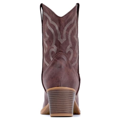 Image of IXU Cowboy Boots for Women Wide Suede Ankle Western Cowgirl Boots Mid Calf Pointed Toe Short Chunky Classic Booties
