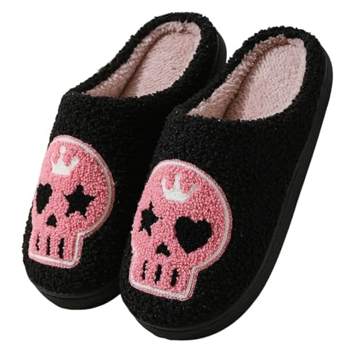 Image of Womens Mens House Slippers Retro Comfy Warm Plush Slip on Fluffy Memory Foam Home Sippers for Winter Indoor Outdoor