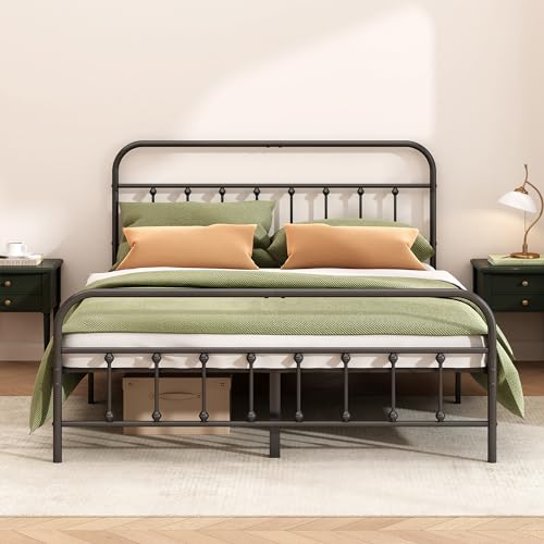 Kujielan Metal Bed Frame - Structurally Stable Heavy Duty Steel Slat Supported King Bed Frames,No Box Spring Needed for Easy Removal and Transport.