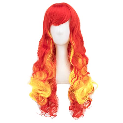 IMISSU Flag Color Design Hair Cosplay Wigs with Bangs Halloween Costume Wig (ES Flag Red Yellow Red) - Image 2