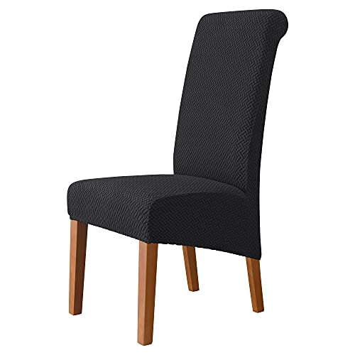 MILARAN Parsons Lot de 6 grandes housses de chaise pour salle à manger, motif géométrique jacquard pour grande chaise de salle à manger, doux, extensible, lavable, amovible Noir Cover