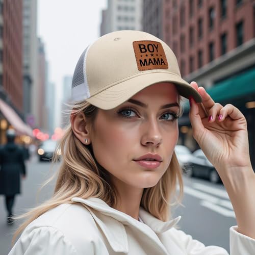 Image of Mother Mama Mom Hat for Women Leather Patch Baseball Mom Trucker Cap Gifts for Mothers Day Birthday