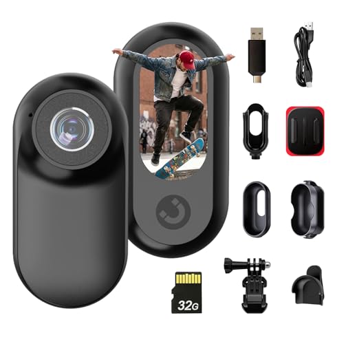 fceoul Mini Cámara Deportiva de Pulgar Portátil, Cámara de Acción con Grabación HD 1080P y 32GB, Cámara Casco para Moto y Bicicleta, Bodycam para Senderismo, Viajes y Grabación de Mascotas(Negro)