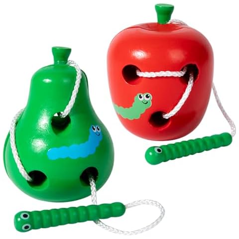 Montessori Activity Caterpillars Eat Fruit Combination Toys Early Development Toys Wooden Lacing ToysChildren Learning Educational Wood Block Puzzles Toy for Toddlers Boys Girls Cover
