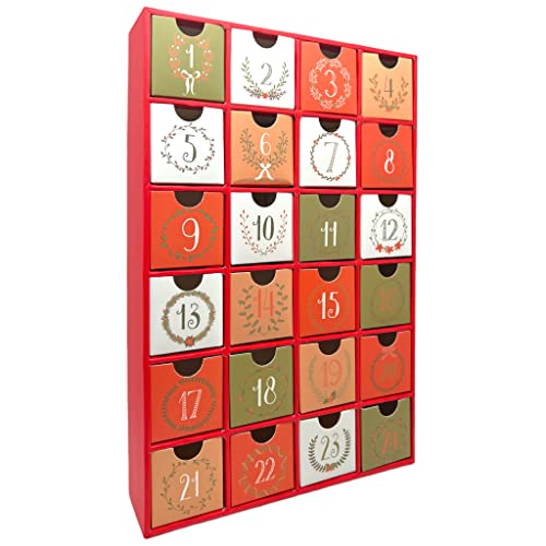 Calendario de Adviento para rellenar con 24 cajoneras, calendario de Navidad DIY (números y guirnaldas)