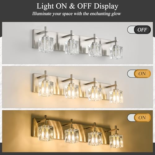 Image of VitaLink Modern Crystal Bathroom Vanity Light 24-Inch Vanity Light Over Bathroom Mirror 4-Light Wide Backplate Wall Light for Bathroom Living Room