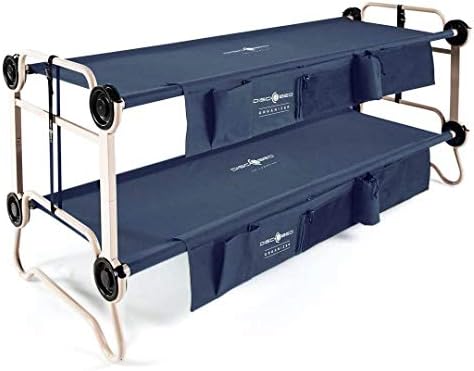 Disc-O-Bed Large Cam-O-Bunk 79 x 28 Inch Portable Folding Bunked Double Camping Cot Bed with 2 Organizers and 2 Carry Bags, Navy Blue