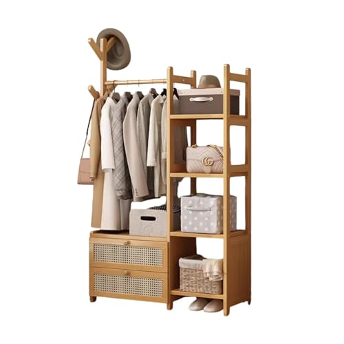 OrganizeHub ハンガーラック 洋服ラック 収納棚 キャビネット 衣類 コート クローゼット 押入れ シェルフ 大容量 頑丈 多機能 一人暮らし リビング ラタン調 下開き扉