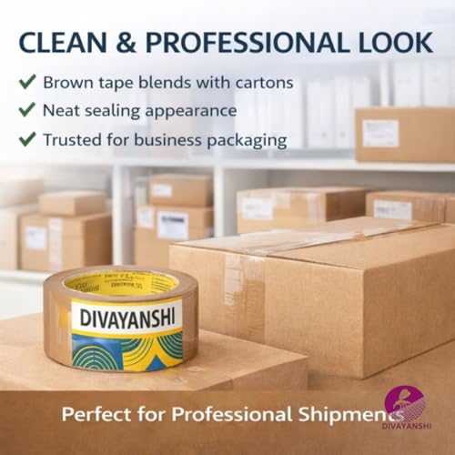 Image of DIVAYANSHI Brown BOPP Packaging Tape | 48mm x 50 Meter | Pack of 6 | Heavy-Duty Carton Sealing & Packing Tape
