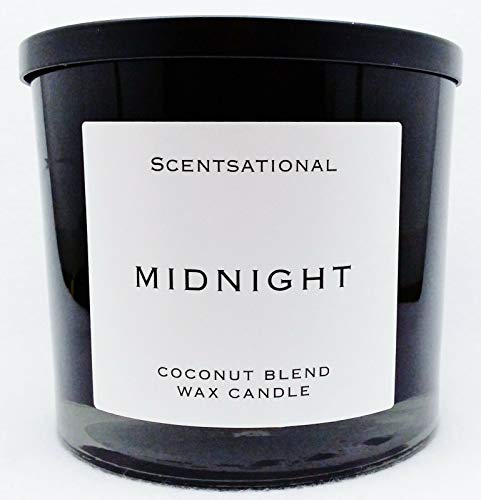 Scentsational Candle Co. Natural Coconut Wax Blend Scented Candle Midnight (All caps) XL Black Jar with Distressed Lid, 26 Oz.