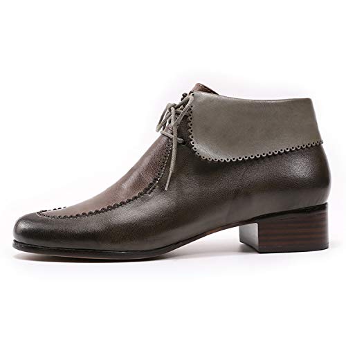 Mona flying Lace-up Leather Ankle Boots for Women Low Heel Fashion Tie up Dress Booties2