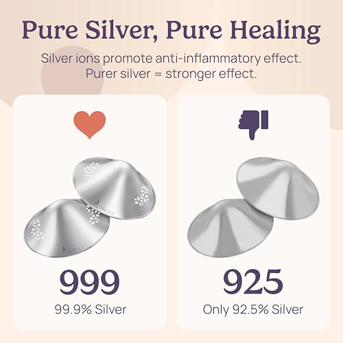 Silver Nipple Covers Breastfeeding: Pure 999 Silver Nipple Shield | Silver Nursing Cups w/Breast Shields, Hands-Free Breast Pump (Silver, L - 1.8x0.6)